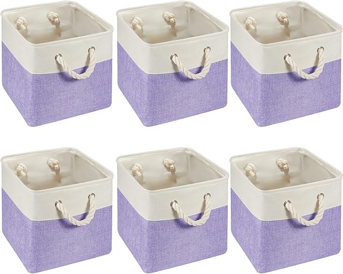 Geiserailie 6 Pcs 13 x 13 Inch Cube Storage Bins Fabric Storage Organizer Bins Foldable Cube Baskets with Sturdy Carry Handle