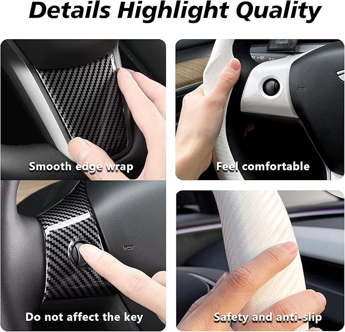 for Tesla 2017-2023 Model 3 and 2020-2024 Model Y Steering Wheel Cover Trim Interior Decoration Protection Accessories(M3/My-Black 5pcs)