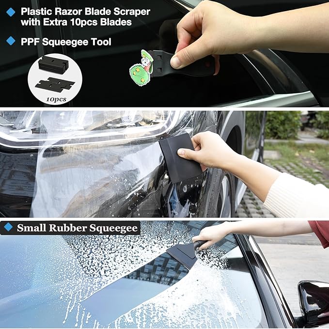 Gomake Vinyl Wrap Tool Kit for Car Window Tint Installation with Magnet Holder, Rubber & Vinyl Squeegees, Shank Gasket, Mini Quarter Squeegee
