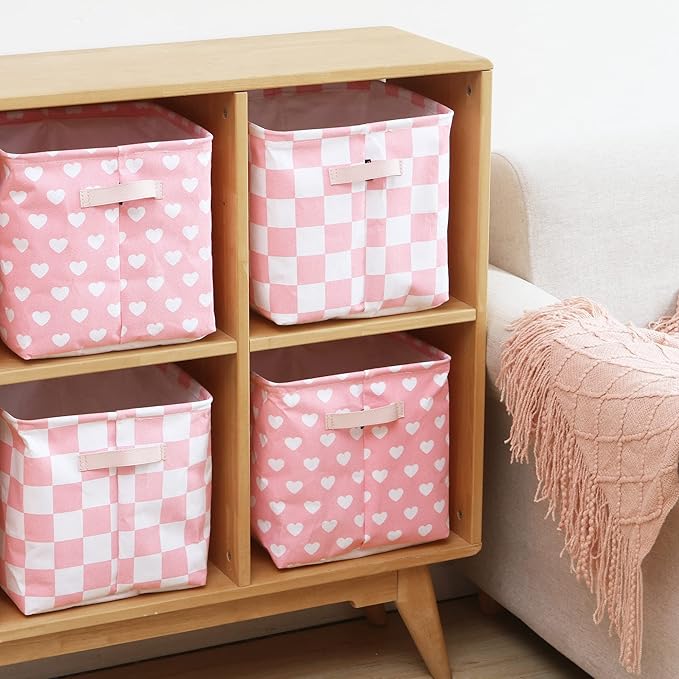 Hinwo 3-Pack Cubic Organizer Shelf Bins, Canvas Fabric Storage Baskets with Handles, 22L/5.8-Gal Square Storage Bins, Cubes, 