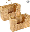 Set of 2 Magazine Holder Wall Basket Water Hyacinth Woven Mail Organizer, Wicker Wall Hanging Baskets for Magazines, Letters 