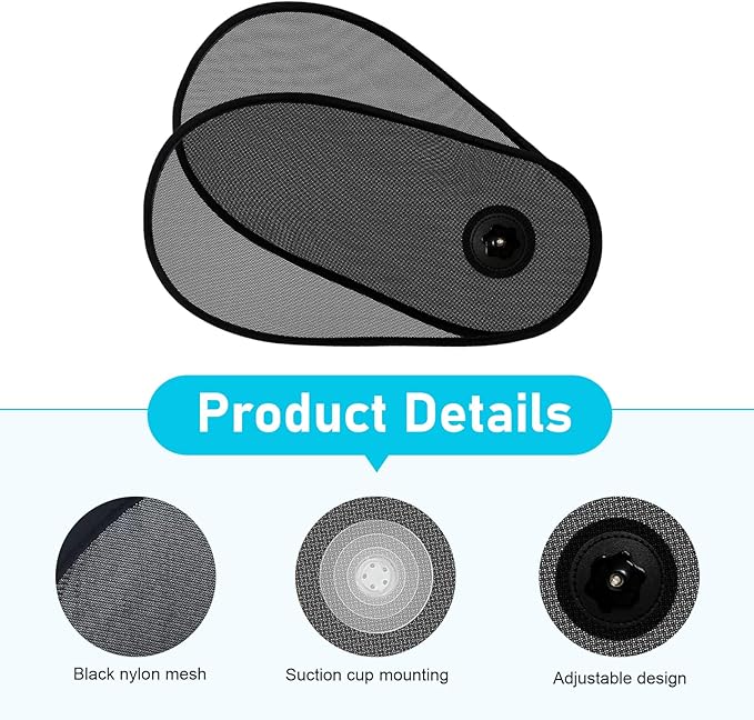 2PCS Car Side Windows Shades, Anti-glare Suction Cup Door Side Sunshade, Adjustable & Rotatable Baby Sunshade, Universal for Driver Passenger Rear Windows (Black)