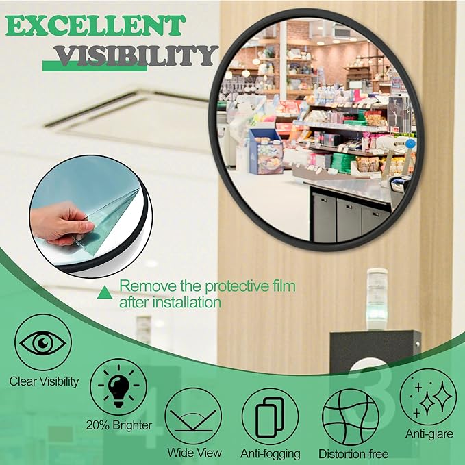 RELIANCER 18" Convex Security Mirror Curved Safety Mirror Adjustable Traffic Road Mirror Safety Corner Mirror Blind Spot Mirror Parking Mirror For Garage Surveillance Mirror Indoor Outdoor Shop Office