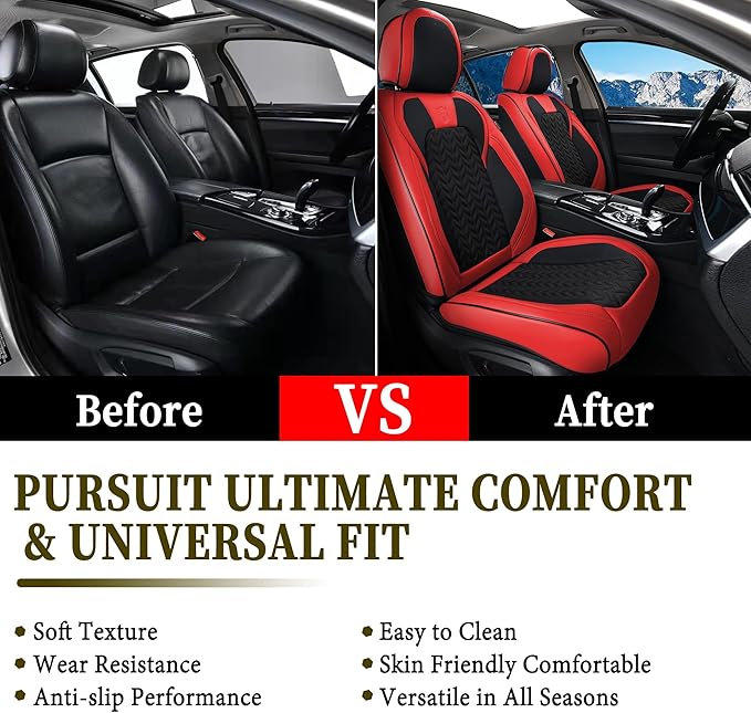 Coverado Car Seat Cover, Front Seat Cover, 2PCS Car Seat Protector, Seat Covers for Cars, Breathable Faux Leather Car Seat Cu