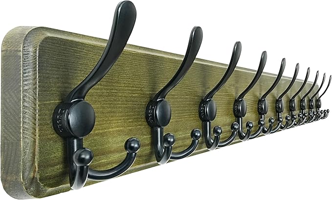 Dseap Coat Rack Wall - Heavy-Duty 38-1/4" Long, with Reinforced 10 Custom Tri-Hooks, Solid Wood Wall Hanger for Coats Hat Jac