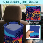 Car Garbage Bag Blue Palm Trees Orange Sunset Hanging Canvas Car Trash Bag Waterproof Drawstring Car Back Seat Organizer for Car Back Front Seat Console with Adjustable Buckle