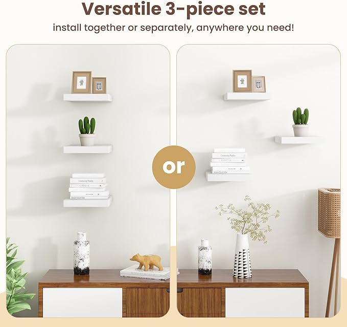 Fun Memories Floating Shelves for Wall - 7.5 Inch Square Shelves with Invisible Brackets, Small Wall Shelf for Living Room, B