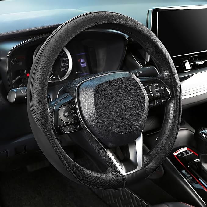 SEG Direct Steering Wheel Cover 15.5-16 inch (39.5-41 cm) Large Size, Microfiber Leather, Non-Slip Comfortable Grip, Fits Car