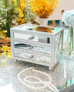 Gifturbo 3 Layer Mirrored Glass Jewelry Box, Large Capacity Women's Storage Box with Velvet Interior and Crystal Handle