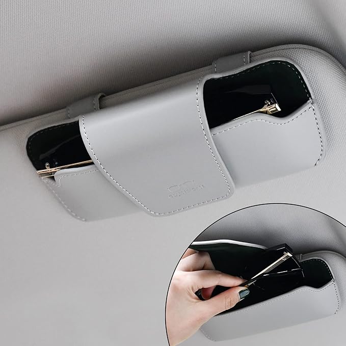 Sunglass Holder for Car Visor, Car Sunglasses Holder Leather, Eyeglasses Holder Glasses Storage Case Visor Accessories