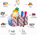 Extra Large Utility Tote Bag - Oversized Collapsible Reusable Wire Frame Rectangular Canvas Basket With Two Exterior Pockets For Beach, Pool, Laundry, Car Trunk, Storage - Patriotic Americana
