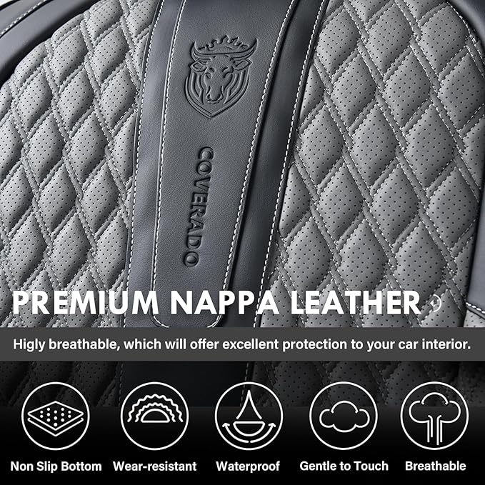 Coverado Leather Seat Covers for Car, Waterproof Front Car Seat Covers with Lumbar Support Universal Fit for Most Sedans SUV 