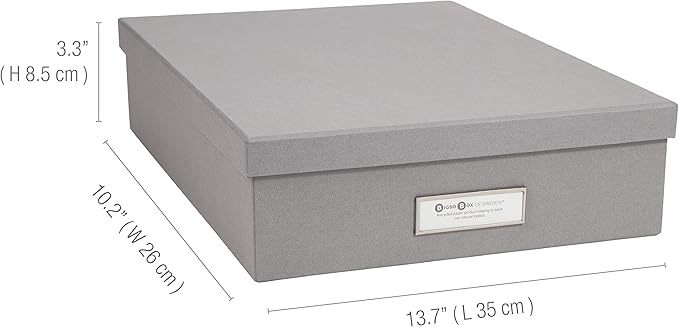 Bigso Oskar Fiberboard Label Frame Document Letter Box - File Organizer Box for Important Paperwork - Document Storage with a