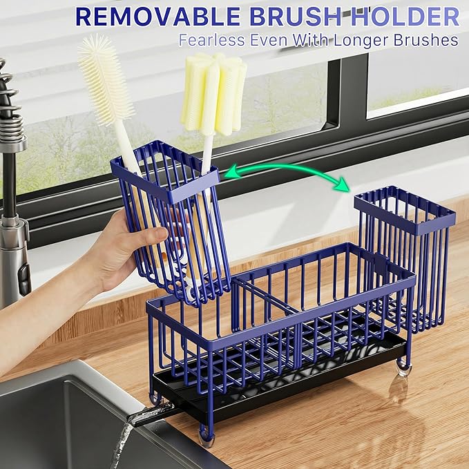 Cisily Sponge Holder for Kitchen Sink, Sink Caddy Organizer with High Brush Holder, Kitchen Countertop Organizers and Storage