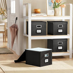 Huolewa New Portable File Organizer Boxes Set of 4, Collapsible Linen Hanging Filing Storage Boxes with Plastic Slide, Decora