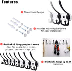 Dseap Coat Rack Wall Mount - 29.5” Long 8-Tri-Hooks Heavy Duty Coat Hanger Rail Wall Hooks for Hanging Coats Hats Clothing Cl