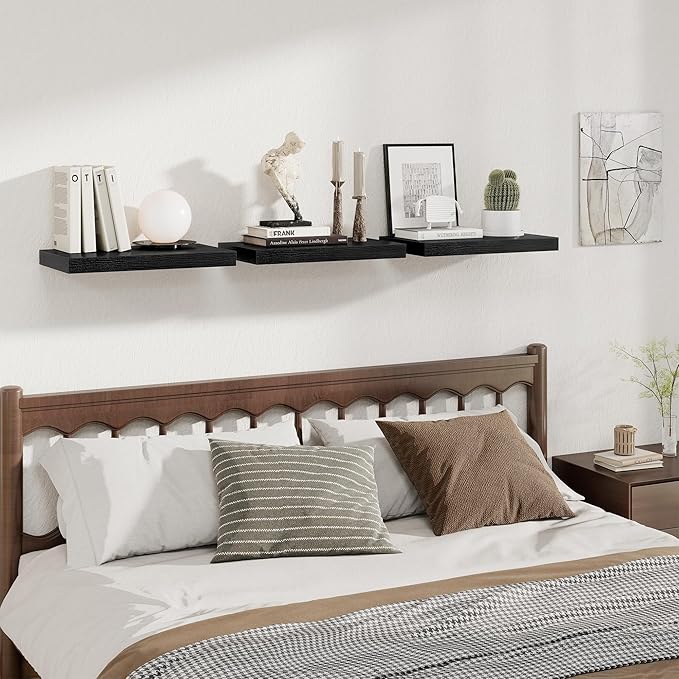 Fun Memories 12 Inch Deep Floating Shelves for Wall, 20 Inch Long Wall Mounted Storage Shelf with Invisible Brackets, 3 Pack 