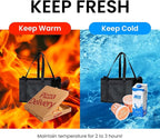 NZ home Insulated Bags for Food Delivery (Large) Grocery Shopping Cooler Bag, Pizza Delivery, Hot & Cold Catering Tote, Reusable, Foldable & Heavy Duty (Black)