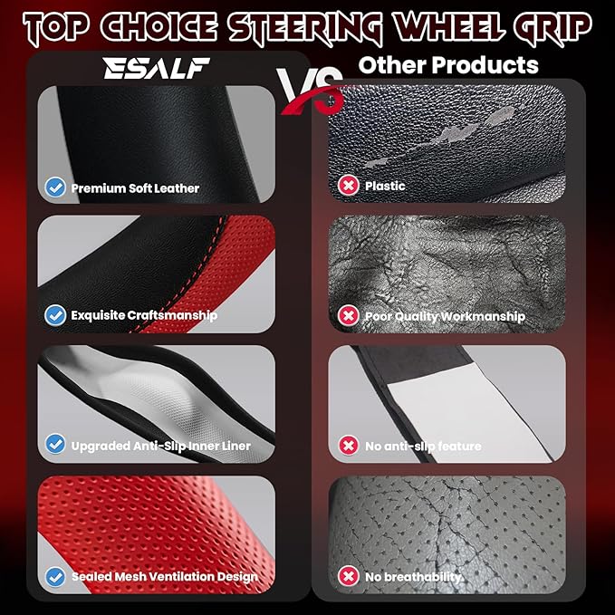 Soft Leather Steering Wheel Cover with Breathable Design and Anti-Slip Grip, Specially Designed for 14.5-15.2 inch Circular S