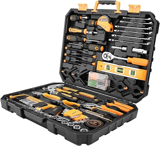 DEKOPRO 228 Piece Socket Wrench Auto Repair Tool Combination Package Mixed Tool Set Hand Tool Kit with Plastic Toolbox Storag