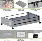 Under Bed Storage with Wheels, XXL 60L Under the Bed Storage Bins, Underbed Storage Containers with Lids & Label, Rolling Met