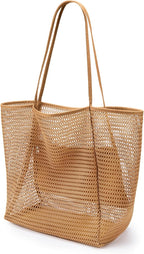 KALIDI BeachNylon Mesh Tote Bag, Casual Tote Bag Hobo Women Foldable MAX 23L Shoulder Bag For Beach Picnic Vacation