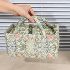 Small Storage Basket Organizer, Mini Fabric Floral Storage Baskets with Handle, Quilted Portable Collapsible Storage (H)