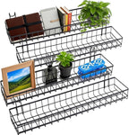 4 Pcs Metal Grid Wall Baskets with Hooks, Hanging Wire Basket Wall Mount Storage Organize for Kitchen, Bathroom, Office (Blac