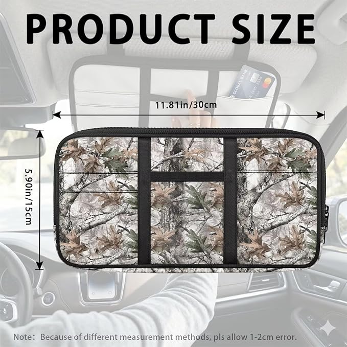 Sun Visor Organizer for Trucks,Branch Pattern Car SUV Storage Pouch Holder with Multi-Pocket Zipper Document Holder for Insurance, Pen, Chapstick