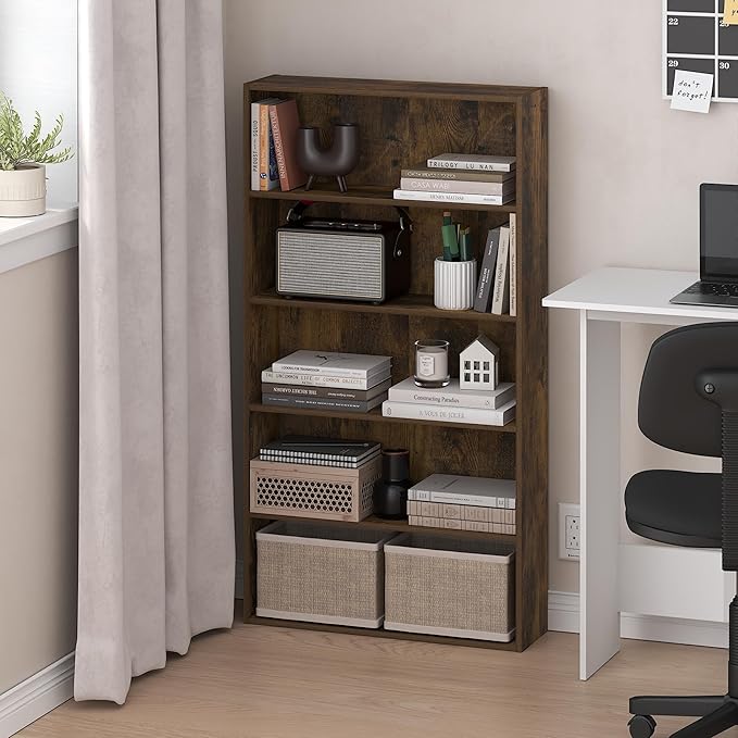 Furinno Basic Book Shelf, 5-Tier Bookshelf, Storage Organizer Bookcase with Open Shelf, 7 x 24 x 44, for Living Room, Bedroom