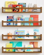Forbena 24 Inch Wooden Floating Nursery Book Shelves for Wall, Walnut Nursery Bookshelf Wall Mounted for Kids Bedroom, Large 