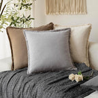 Foindtower Set of 2 Decorative Linen Fringe Throw Pillow Covers Cozy Farmhouse Cushion Cover with Tassels Accent Pillowcase f