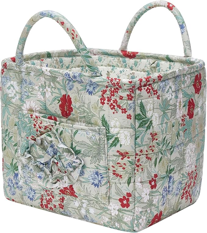 Boho Fabric Storage Basket, Large Capacity Laundry Basket, 12.2'' x 10.23'' x 10.23'' Collapsible Laundry Hamper with Easy Ca