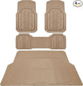 CAR PASS Floor Mats for Cars M-L Size, Heavy Duty Rubber Floor Mats with Trunk Cargo Liner, Universal Trim-to Fit Automotive Floor mats for Truck Van SUV Waterproof All Weather Car Mats All Beige