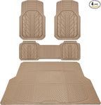 CAR PASS Floor Mats for Cars M-L Size, Heavy Duty Rubber Floor Mats with Trunk Cargo Liner, Universal Trim-to Fit Automotive Floor mats for Truck Van SUV Waterproof All Weather Car Mats All Beige