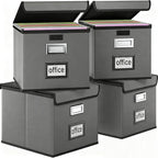 Huolewa Portable Leather File Organizer Boxes with Lids, Office Document Boxes Organizer, Filing Boxes, Decorative Small File