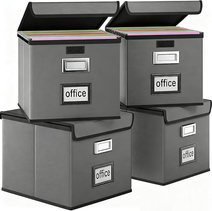 Huolewa Portable Leather File Organizer Boxes with Lids, Office Document Boxes Organizer, Filing Boxes, Decorative Small File