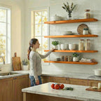 IEO Long Wooden Floating Shelves for Room Wall, Natural Wood Floating Shelves Wall Mounted Kitchen Shelf for Living Room, Bed