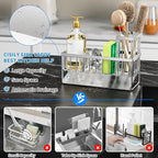Cisily Sink Caddy Sponge Holder for Kitchen, 304 Stainless Steel Rustproof, Kitchen Sink Caddy with High Brush Holder, Dish S