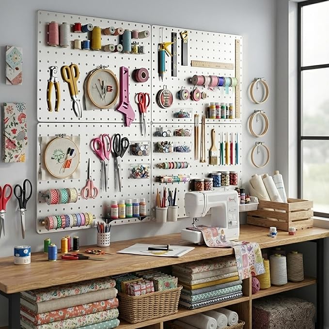 Peg Board, 110pcs Metal Pegboard Kit, Includes 4 Pack White Peg Board Panels with Accessories and Hook Locks, Large Heavy Dut