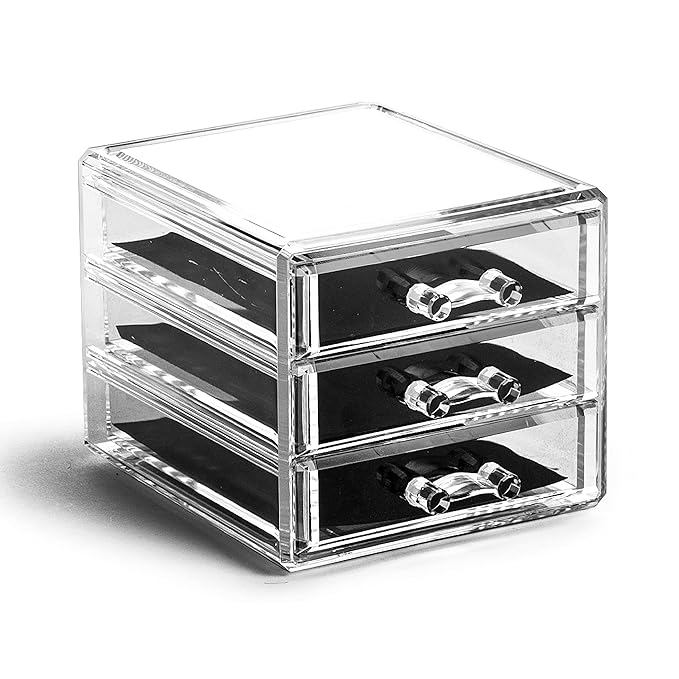 BINO THE MANHATTAN SERIES Acrylic Makeup Drawer Organizer- 3 Drawer Small | Clear Beauty Organizers and Storage| Cosmetic & M