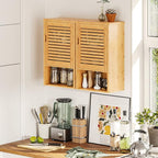 VIAGDO Bathroom Wall Cabinet, Wooden Medicine Cabinet with Single Door and Adjustable Inner Shelf, Bamboo Storage Cabinet Wal