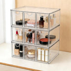 Prsildan Acrylic Makeup Organizer, 3 Pack Stackable Storage Drawers with 9 Drawers for Office Desk Vanity Craft Room Clear Dr