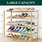 Smiry Shoe Rack, 4 Tier Long Bamboo Shoe Organizer, Stackable Free Standing Wooden Shoe Storage Shelf for Closet, Entryway, F