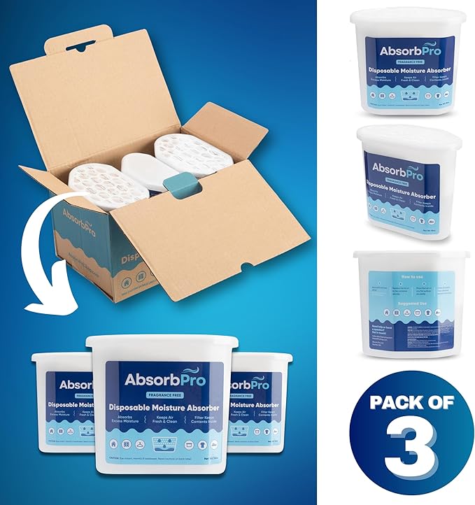Moisture Absorber Tub Fragrance Free - 3-Pack - 18 oz Unscented Disposable Odor Eliminator Box & Dehumidifier for Garage,