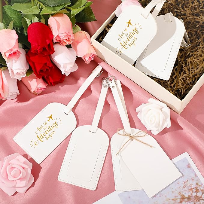 Amylove Bulk Luggage Tags Wedding Favors Adventure Begins Luggage Tags for Guests Travel Tag for Suitcase Bridal Gift 24 Pack