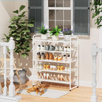 SUFAUY 33" Wide Shoe Rack, 5 Tier Shoe Organizer Mesh Free Standing Shoe Storage Shelf for Closet, White