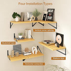 Deep Floating Shelves Wall Mounted, 16"x12" Oak Wall Shelves with Brackets Set of 2 for Bedroom, Living Room, Bathroom, Kitch