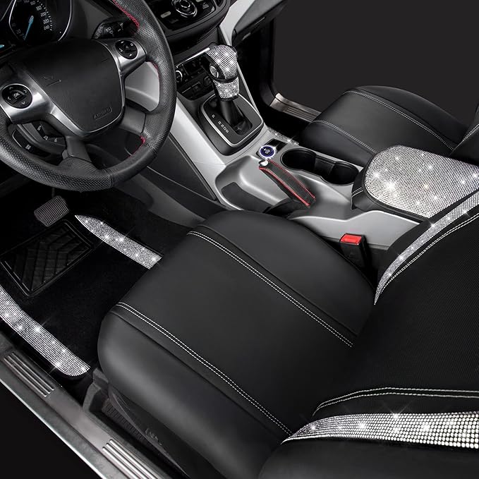 CAR PASS Rhinestone Bling Diamond Car Seat Covers Leather Shining Car Floor Mats Carpet Waterproof Anti-Slip Nibs Car Accesso