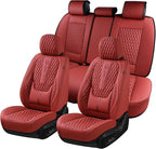 Coverado Car Seat Covers Full Set, Red Seat Covers for Car with Lumbar Support, Nappa Leather Seat Covers Waterproof Car Seat